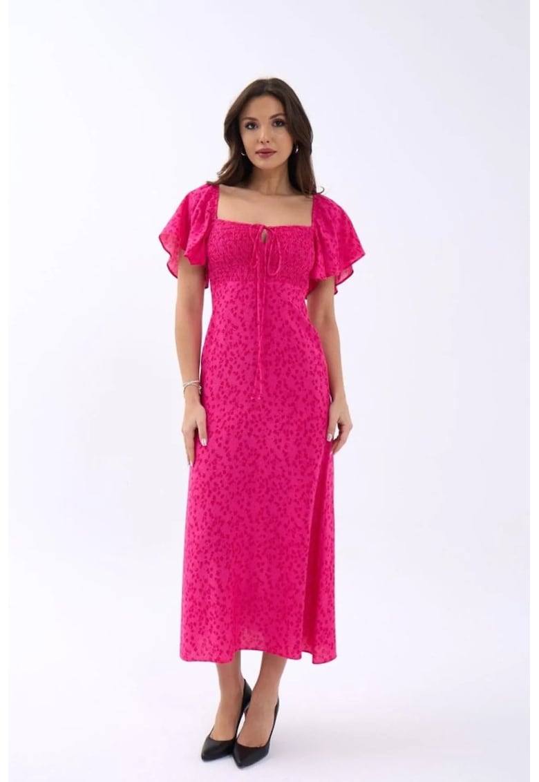 Rochie midi roz - bumbac