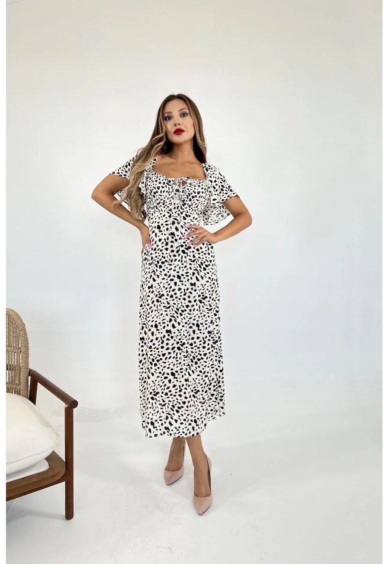 Rochie midi alb-negru - bumbac -