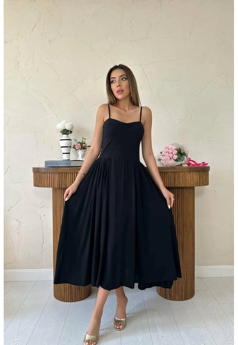 Rochie midi decolteu in forma de inima - negru - bumbac