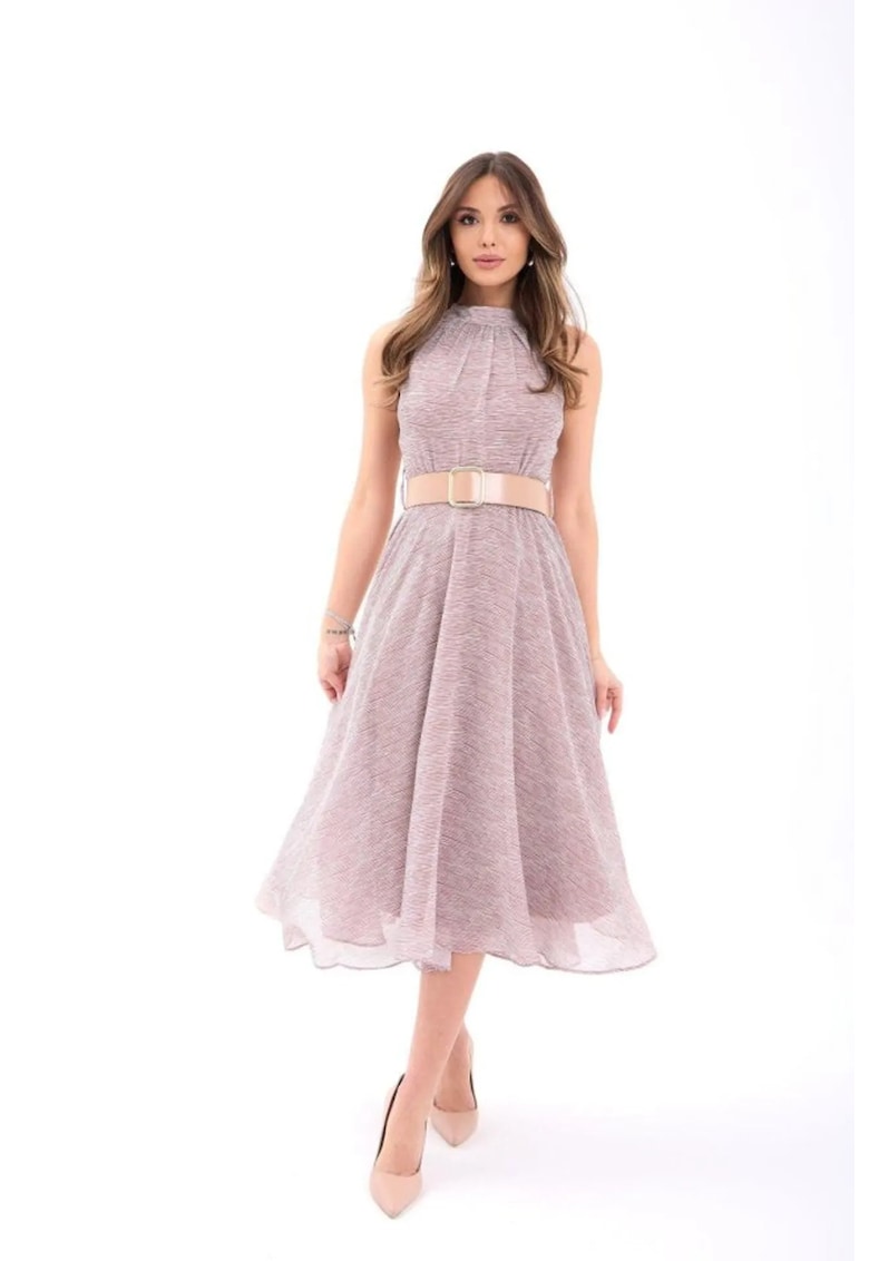 Rochie midi - cu guler halter - bumbac