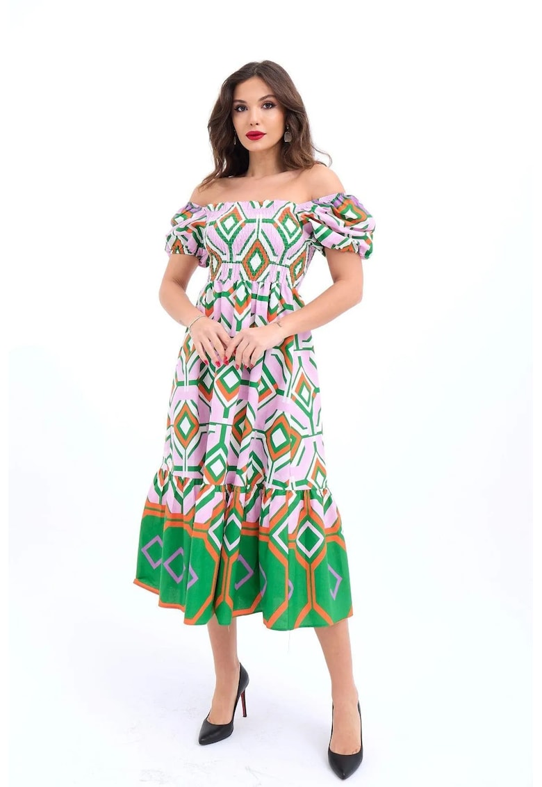 Rochie midi florala - multicolor - bumbac
