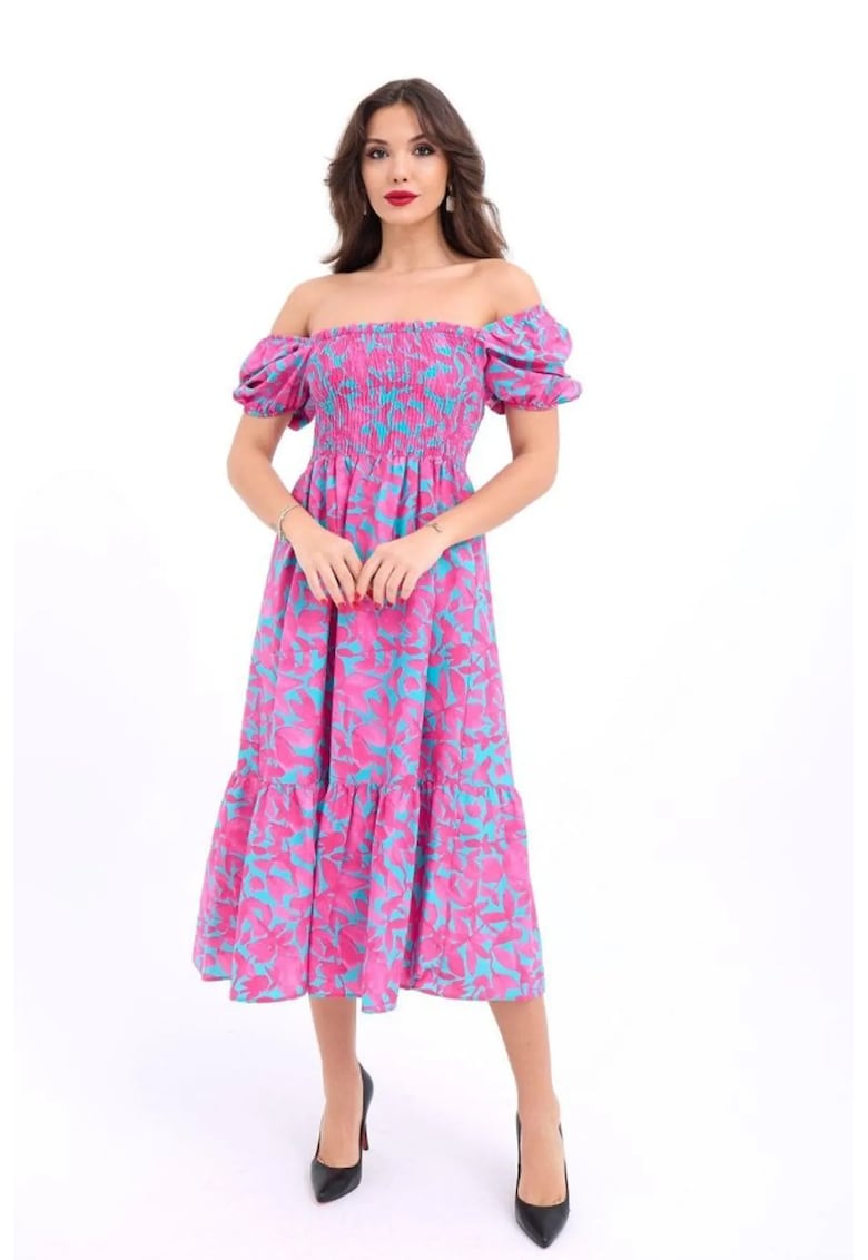 Rochie dama midi florala - multicolor - bumbac
