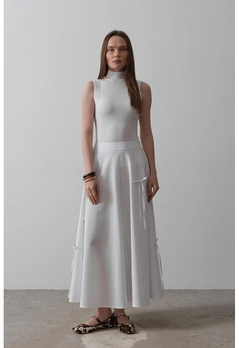 Fusta maxi talie inalta - croiala in A - alb - textil - Alb