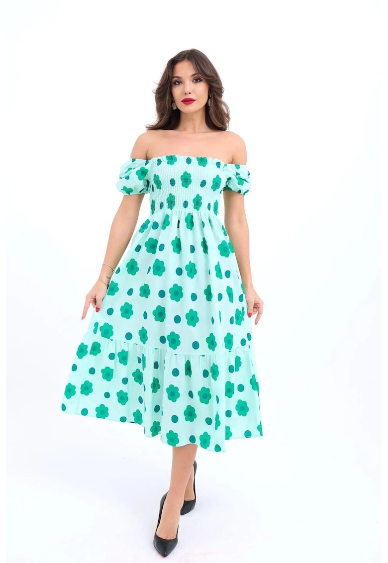 Rochie midi - evazata - volane - bumbac