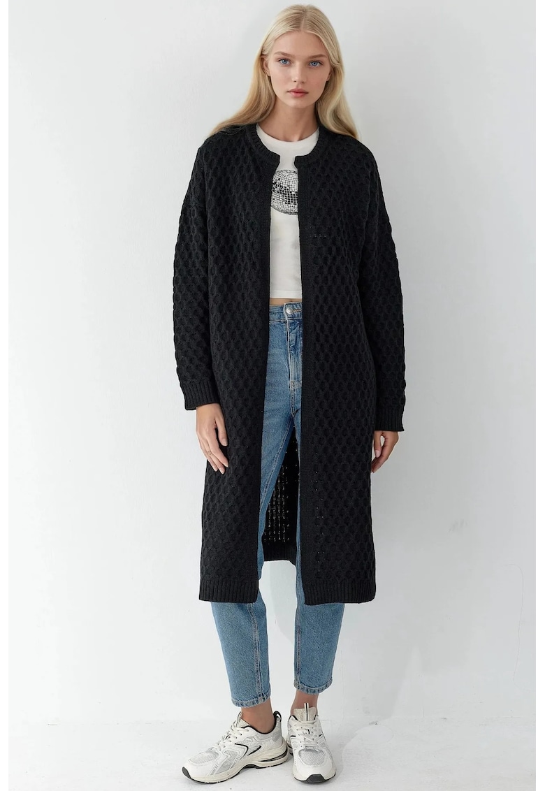 Pulover dama - cardigan tricotat oversized - dungi - negru - 100% acrilic - One Size