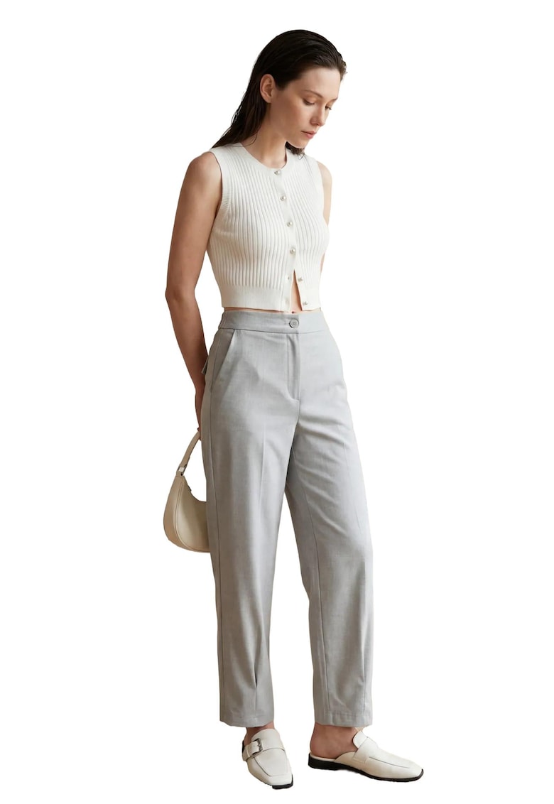 Pantaloni dama - Gri - Textil - Talie inalta