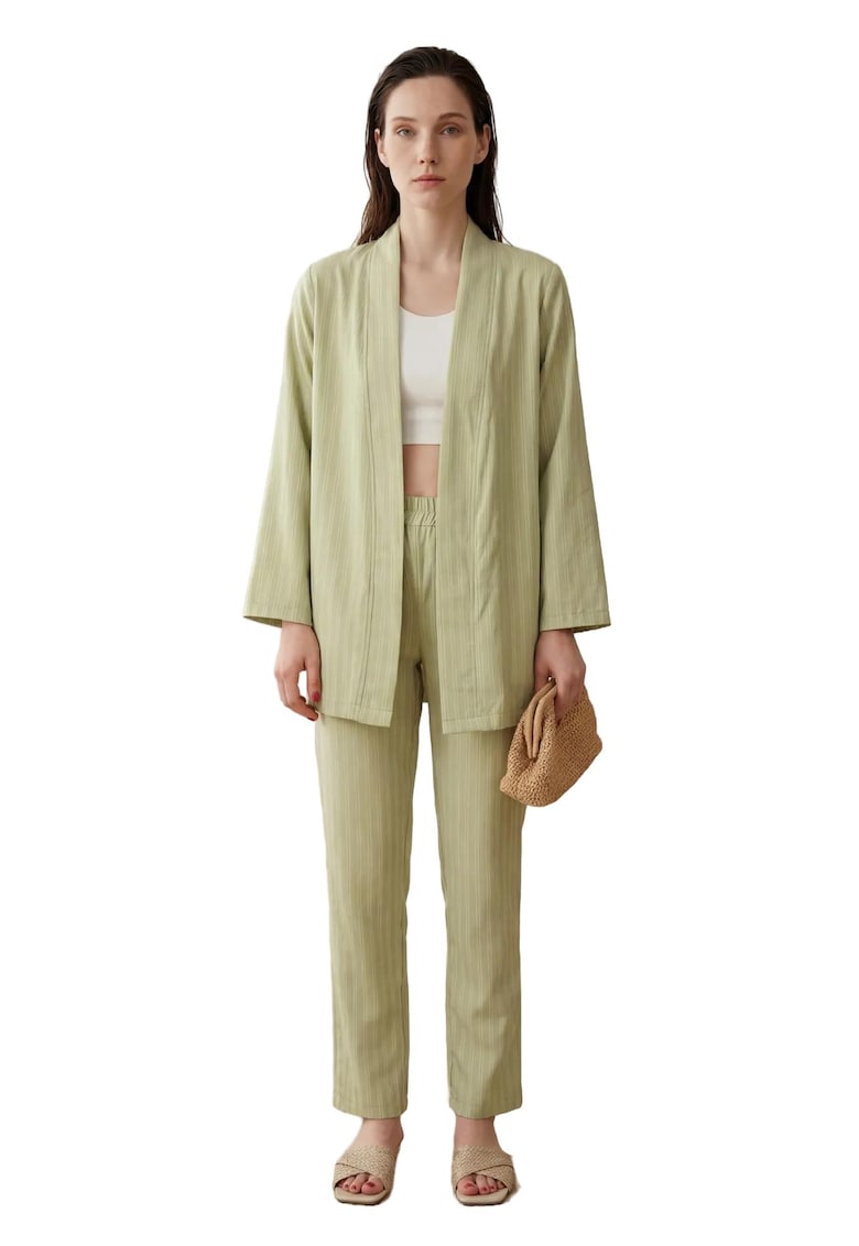 Compleu dama - set doua piese - verde salvie - textil -