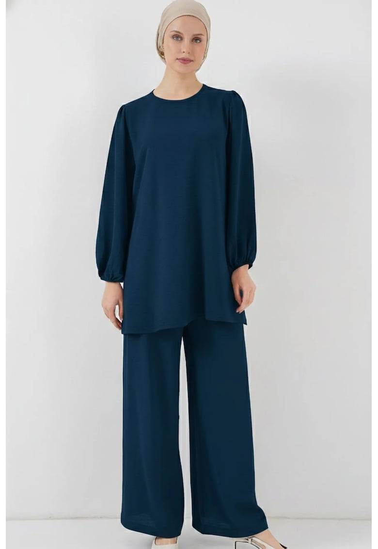Set Compleu Femei - Tunica & Pantaloni largi - Albastru - Textil