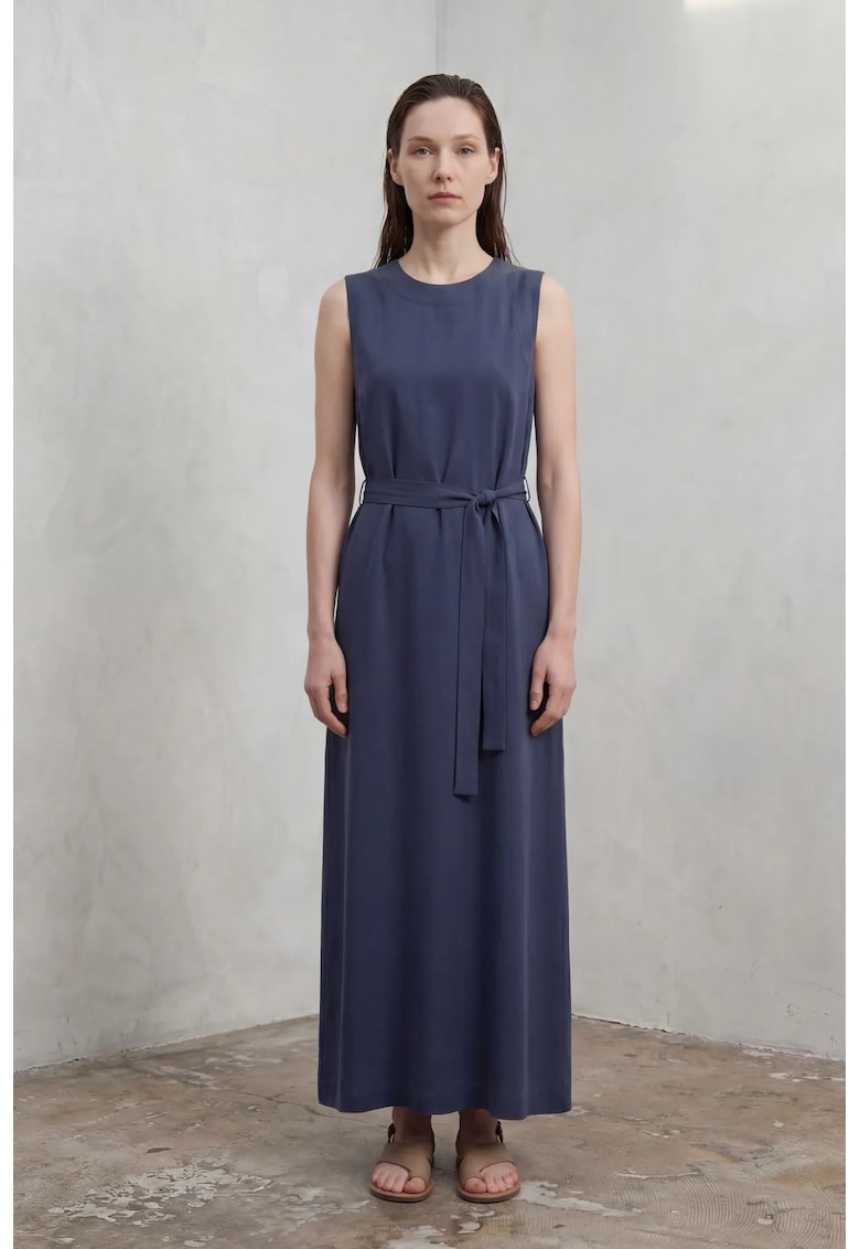 Rochie Maxi - guler rotund - albastru - textil