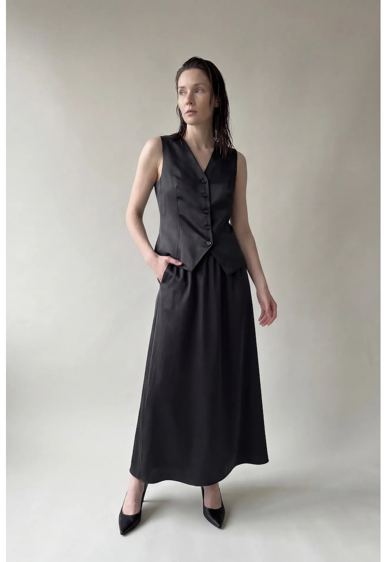 Compleu dama - set doua piese - decolteu in V - satindwqf - Negru