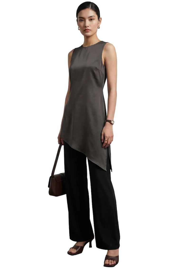 Top dama - Satin - Gri inchis -
