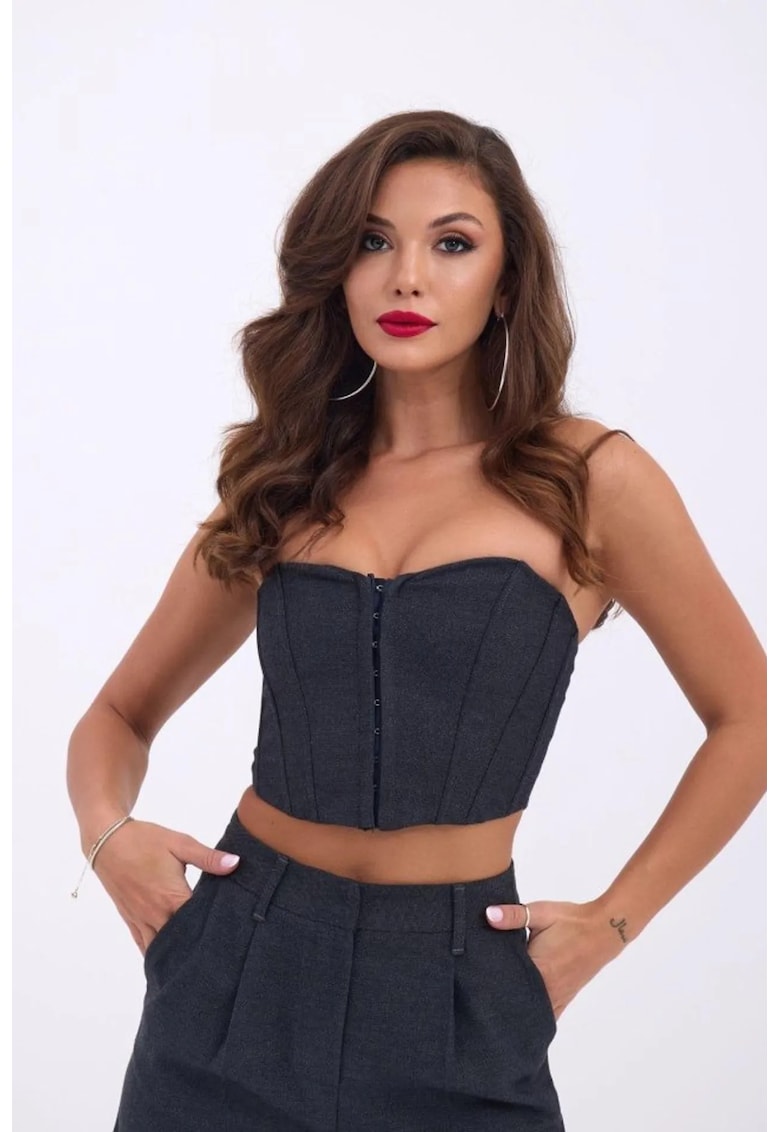 Top scurt - mulat - cu sarma de sustinere - gri - bumbac-poliester-elastan -