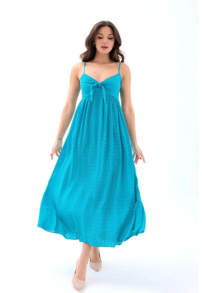 Rochie midi - albastru - poliester-bumbac - 49876 - Albastru