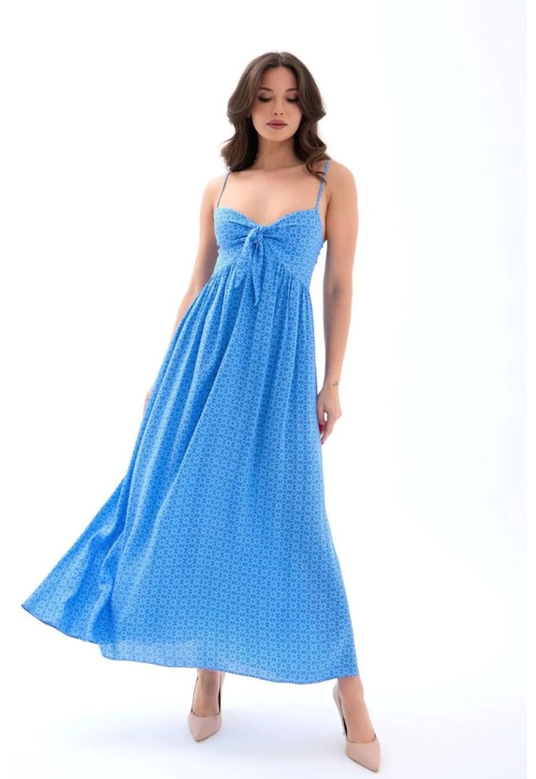 Rochie midi - albastru - poliester-bumbac - 39875 - Albastru