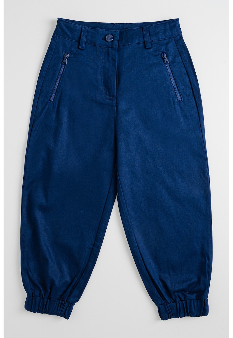 Pantaloni din amestec de bumbac cu croiala balon si terminatie elastica - Bleumarin