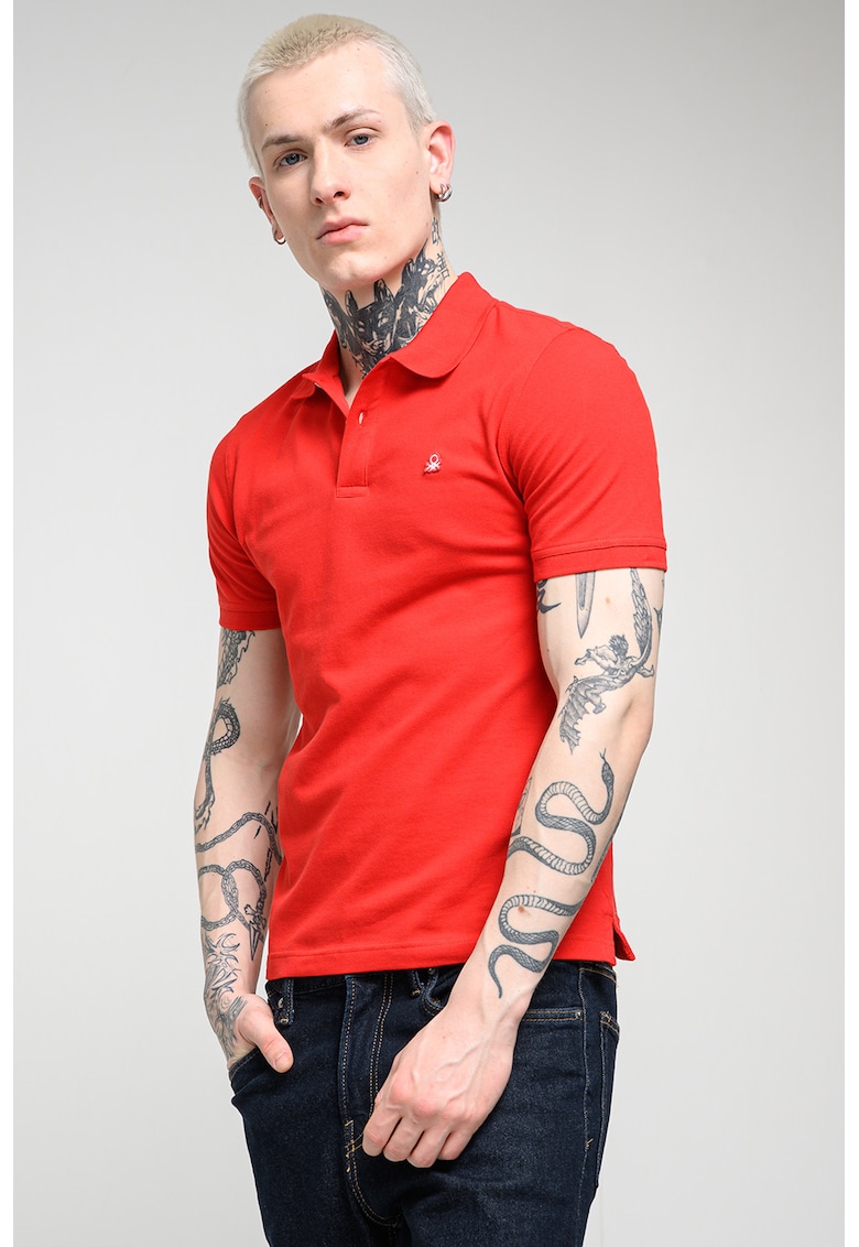 Tricou polo slim fit din amestec de bumbac - Rosu vermillion