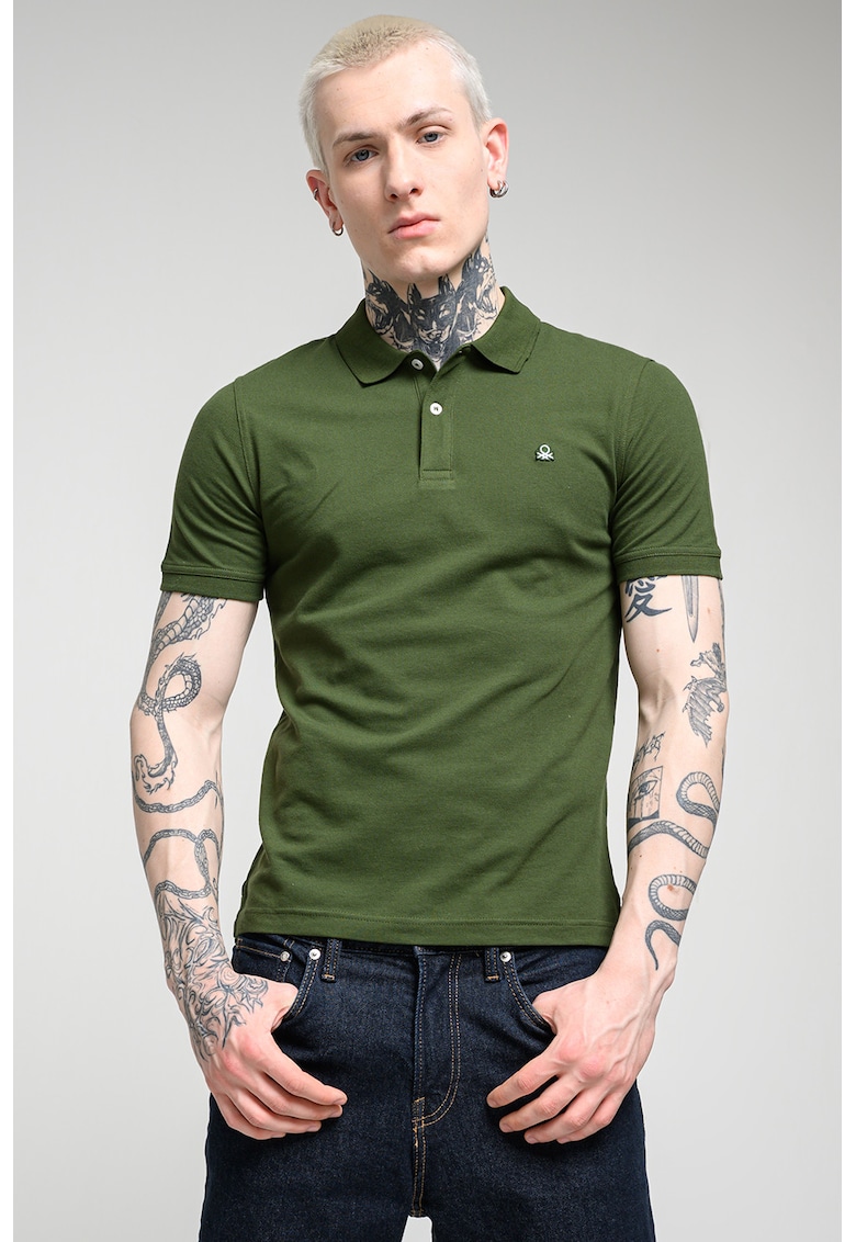 Tricou polo slim fit din amestec de bumbac - Verde inchis