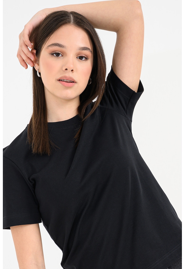 Tricou leger - de bumbac - cu decolteu la baza gatului - Negru