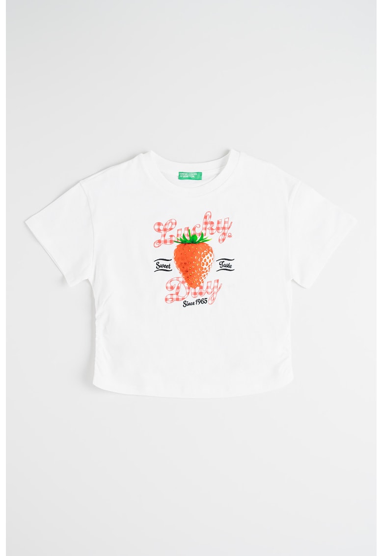 Tricou cu decolteu la baza gatului si imprimeu cu fructe - Alb