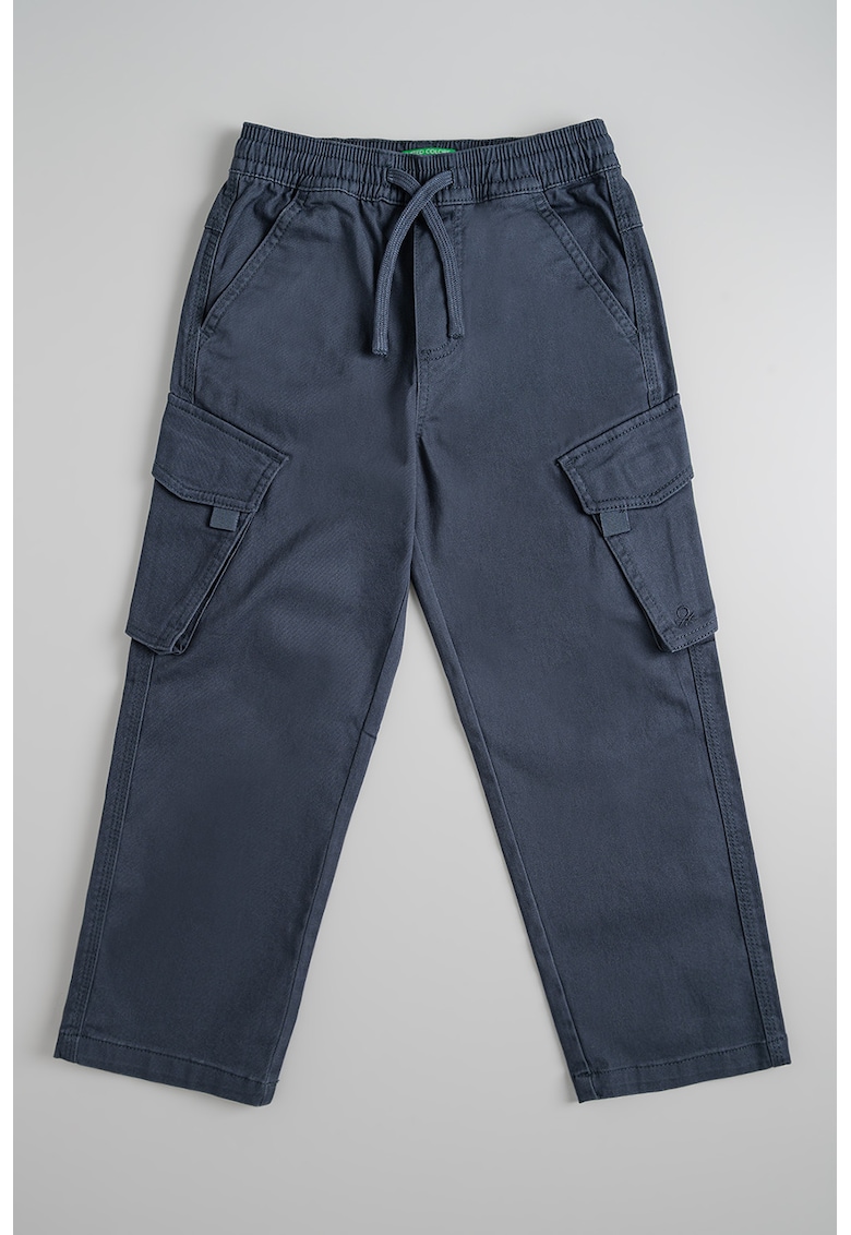 Pantaloni cargo din amestec de bumbac cu talie ajustabila - Albastru prafuit