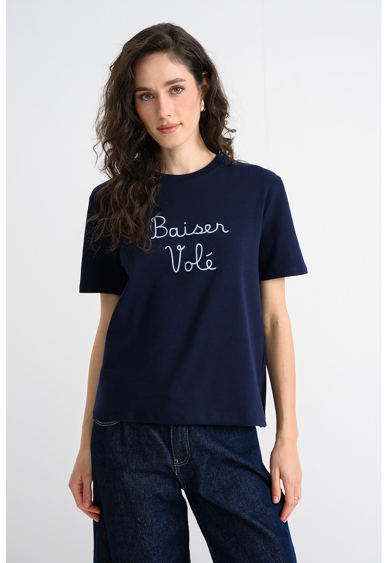 Tricou regular fit cu decolteu la baza gatului - Albastru ultramarin