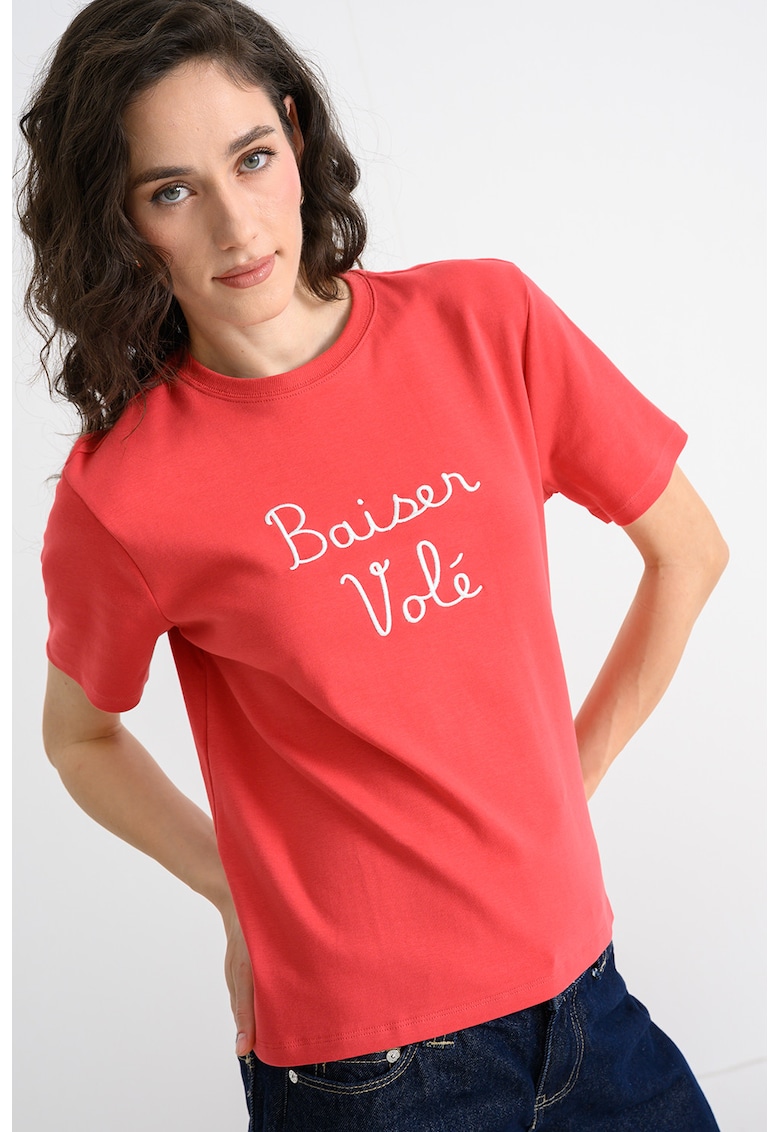 Tricou regular fit cu decolteu la baza gatului - Rosu stins