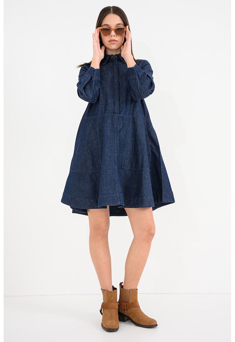 Rochie scurta lejera din denim - Albastru inchis