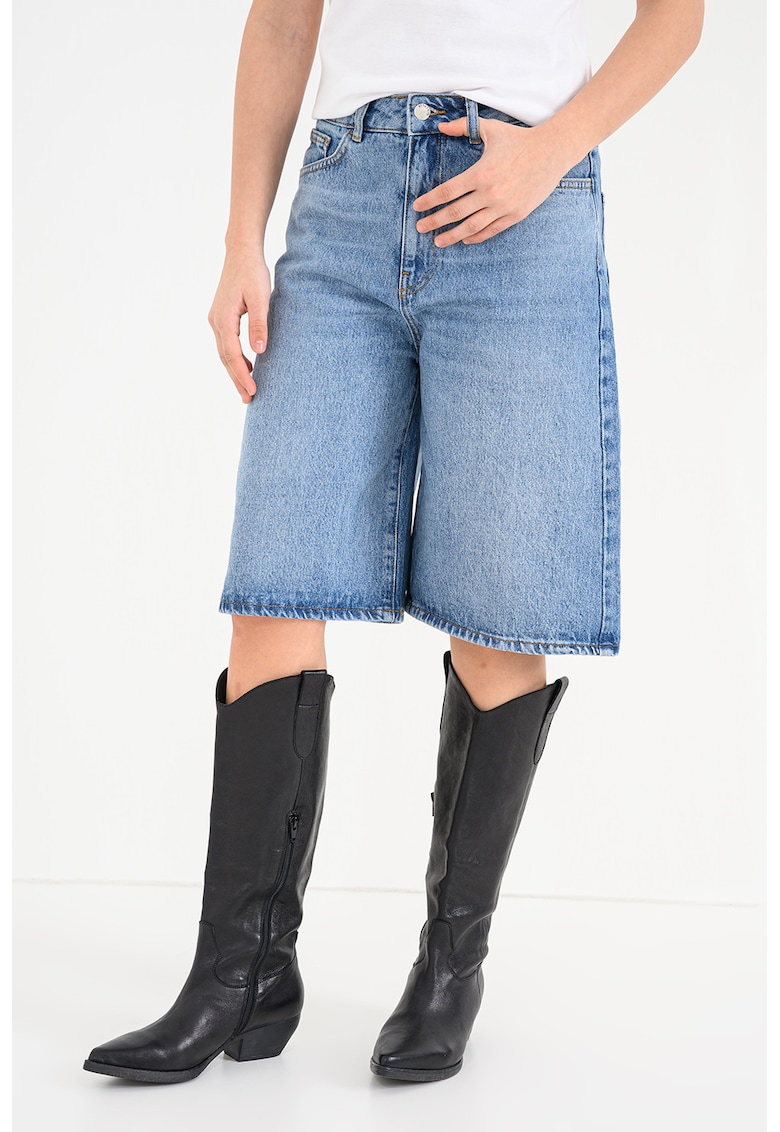 Blugi scurti cu talie inalta - Albastru melange