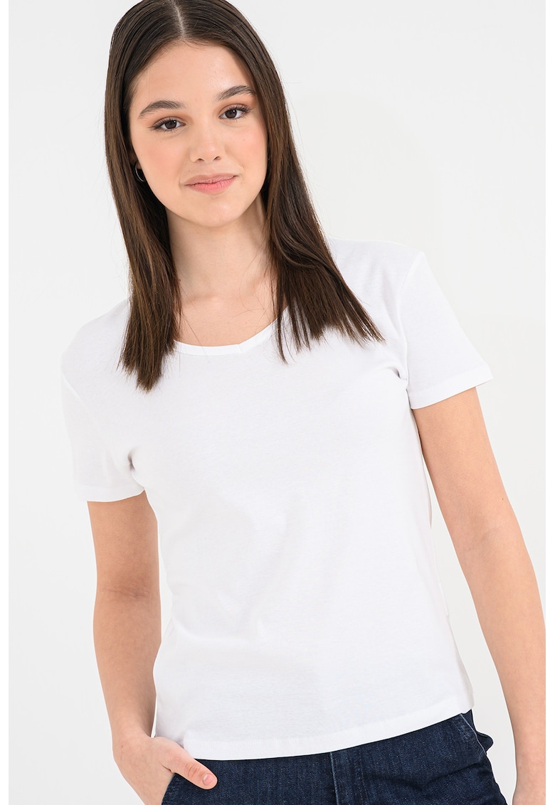 Tricou din bumbac cu decolteu in V - Alb optic