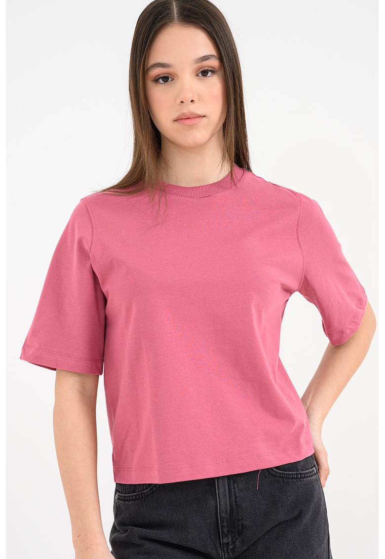 Tricou de bumbac cu decolteu la baza gatului Ben - Fucsia/Roz
