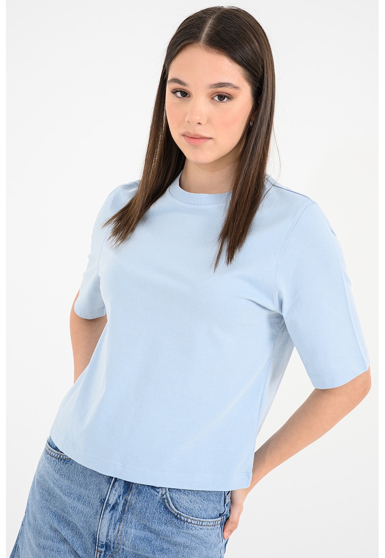 Tricou de bumbac cu decolteu la baza gatului Ben - Albastru glaciar