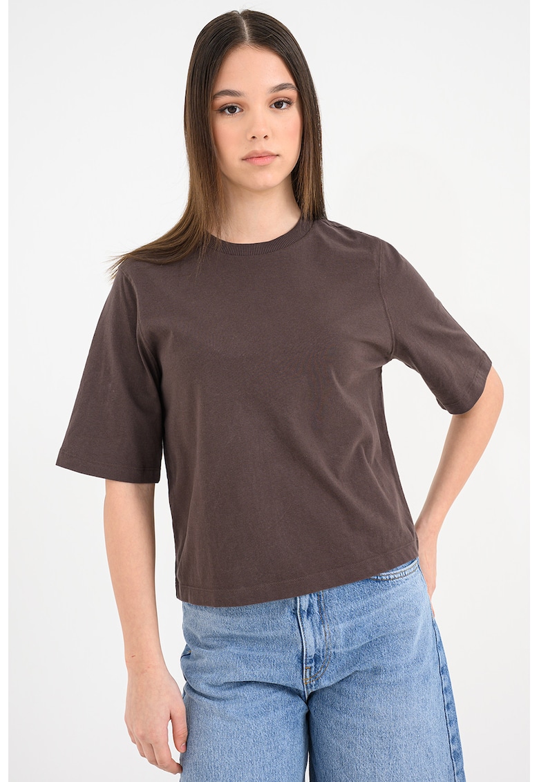 Tricou de bumbac cu decolteu la baza gatului Ben - Maro pamantiu