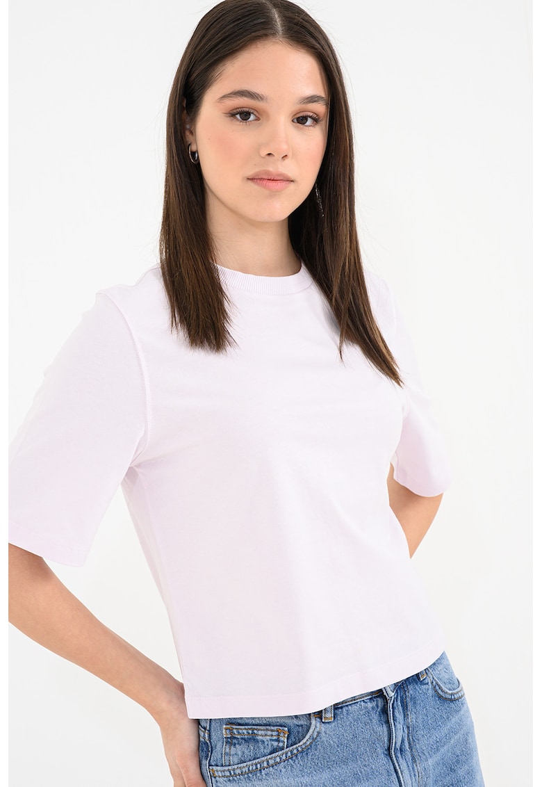 Tricou de bumbac cu decolteu la baza gatului Ben - Lila