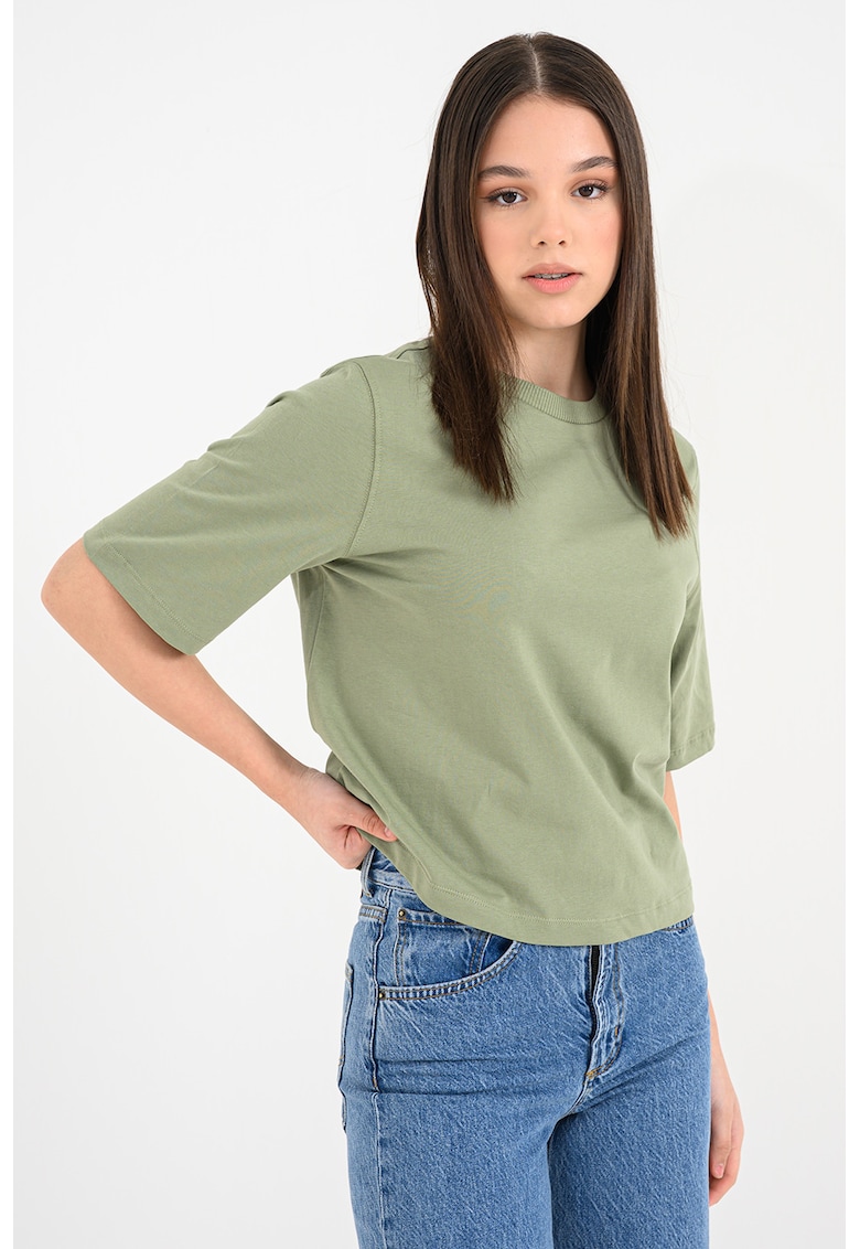 Tricou de bumbac cu decolteu la baza gatului Ben - Verde fistic