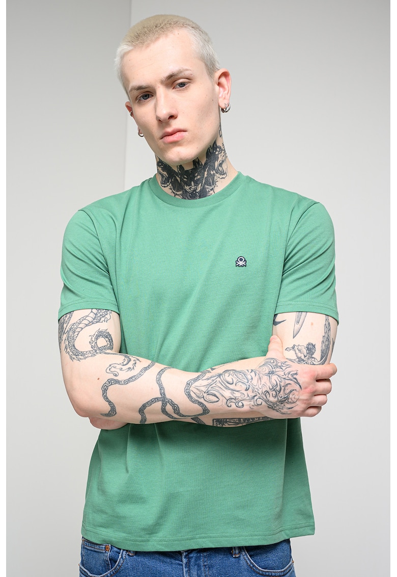 Tricou regular fit cu decolteu la baza gatului - Kaki inchis