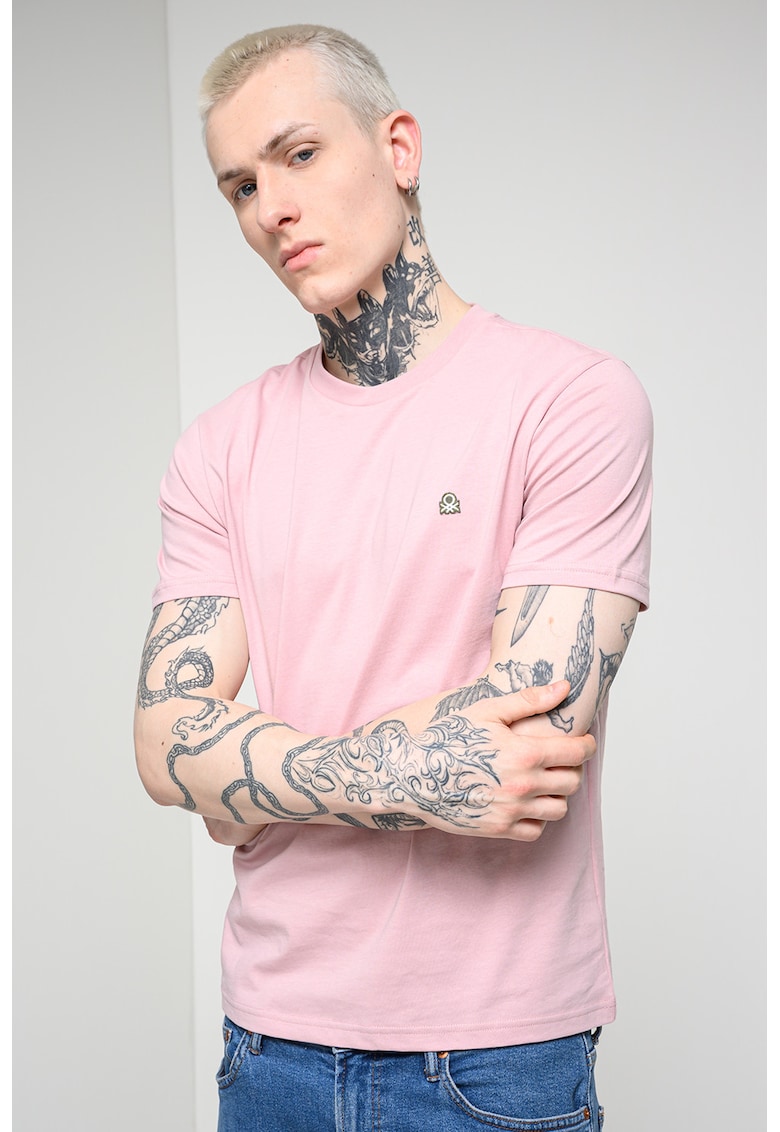 Tricou regular fit cu decolteu la baza gatului - Roz prafuit