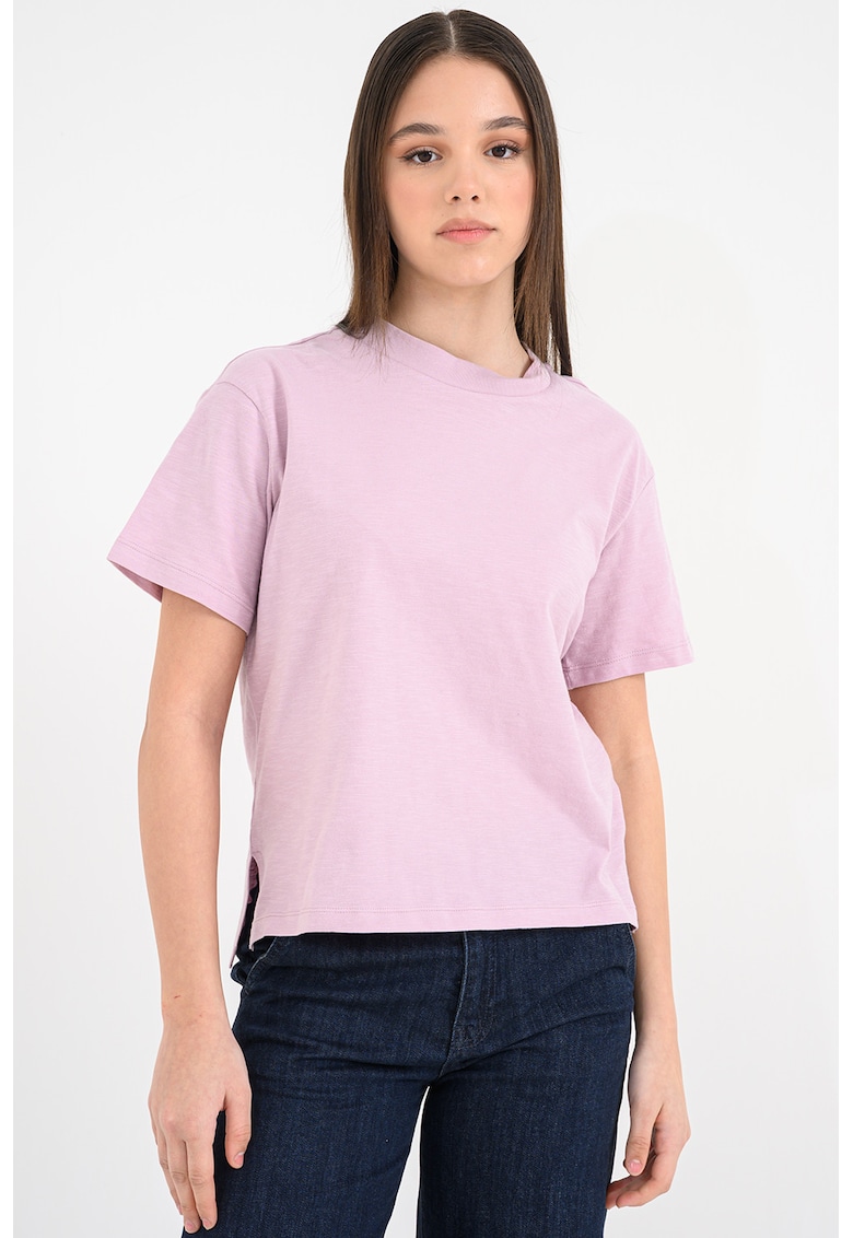 Tricou din bumbac cu decolteu la baza gatului - Lila