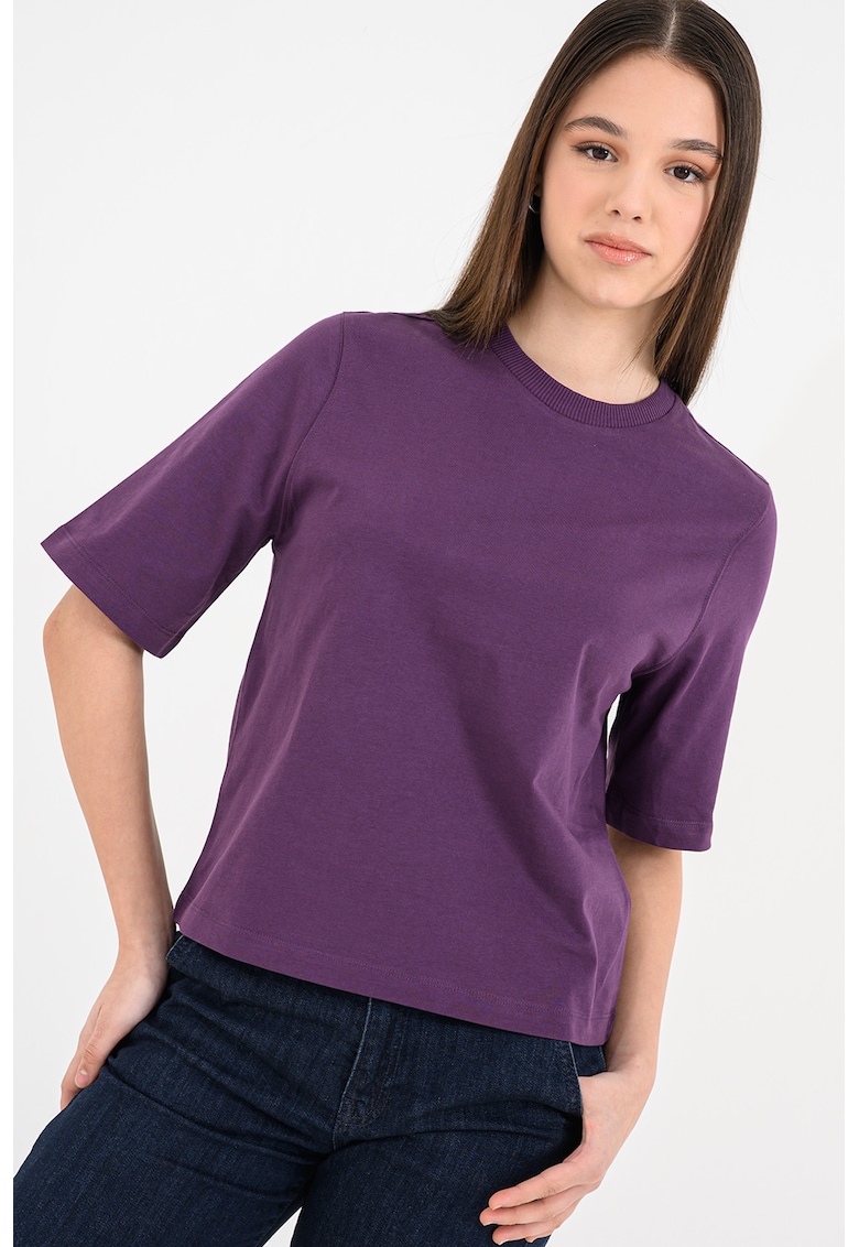 Tricou de bumbac cu decolteu la baza gatului Ben - Violet pruna
