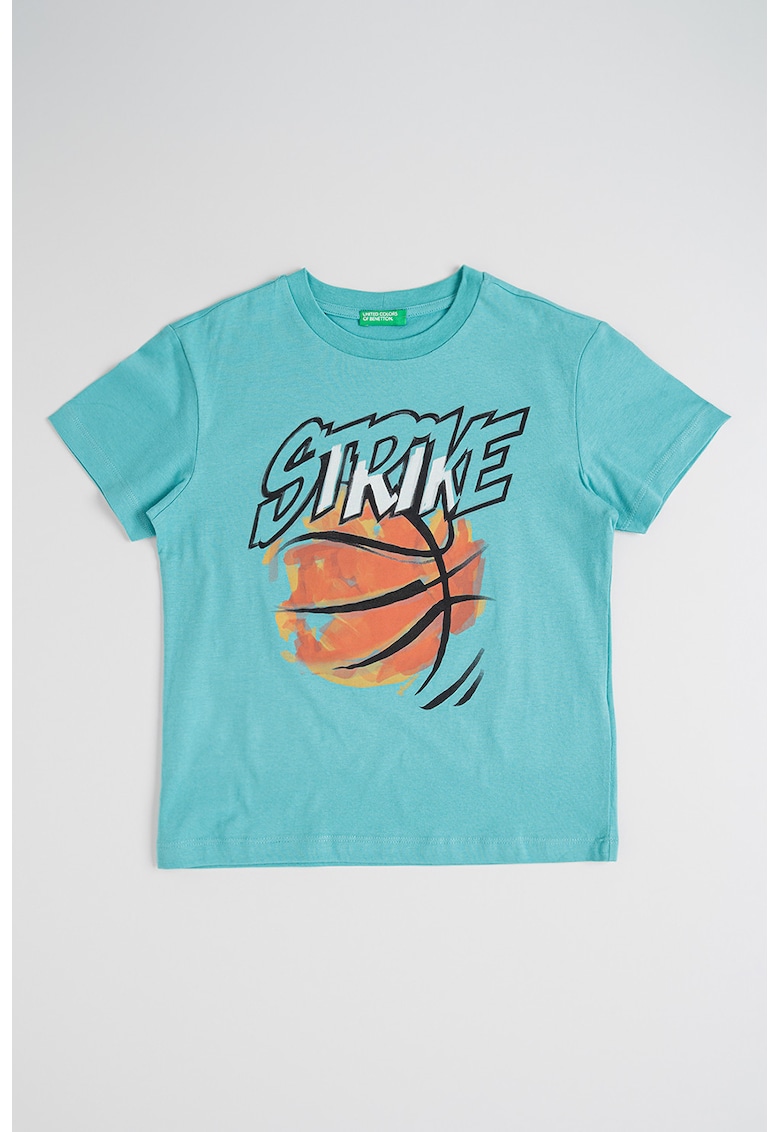 Tricou din bumbac cu imprimeu - Negru/Portocaliu/Turcoaz