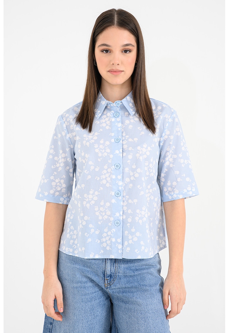 Camasa cu maneci scurte si imprimeu - Alb/Albastru glaciar