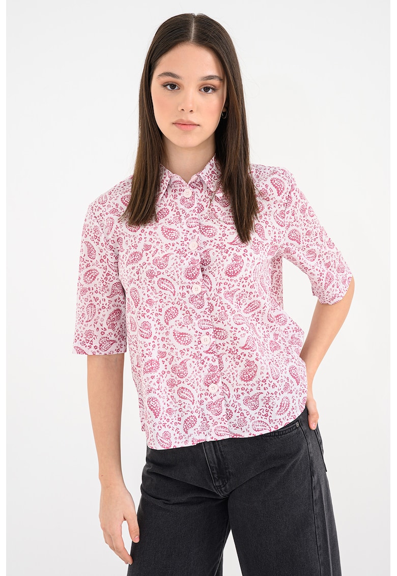Camasa cu maneci scurte si imprimeu - Alb/Roz fandango