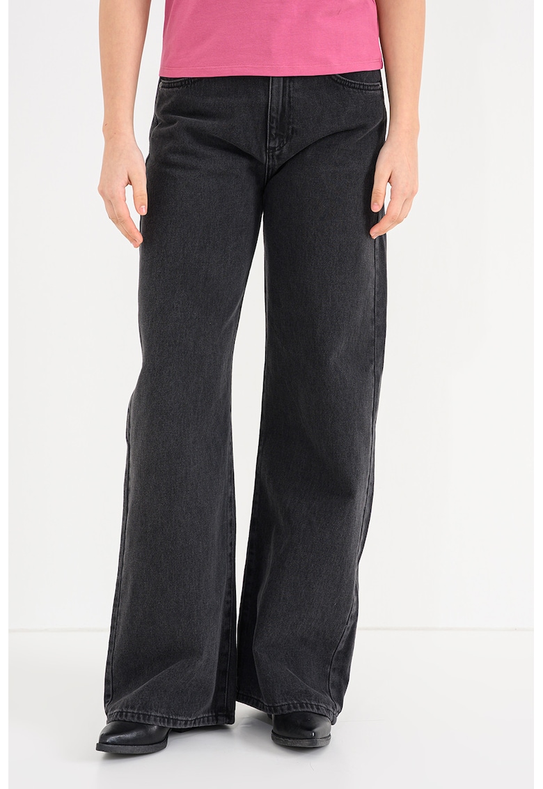 Blugi cu croiala ampla si talie inalta - Albastru inchis