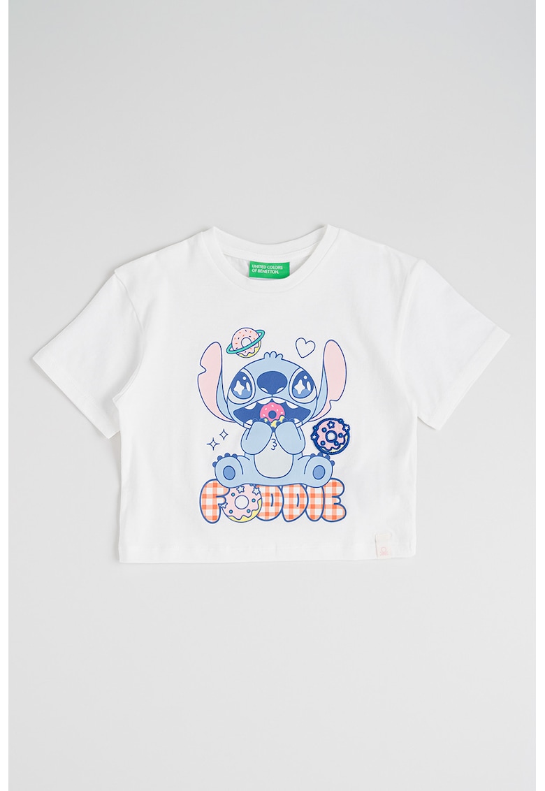 Tricou din bumbac cu decolteu la baza gatului - Roz/Albastru