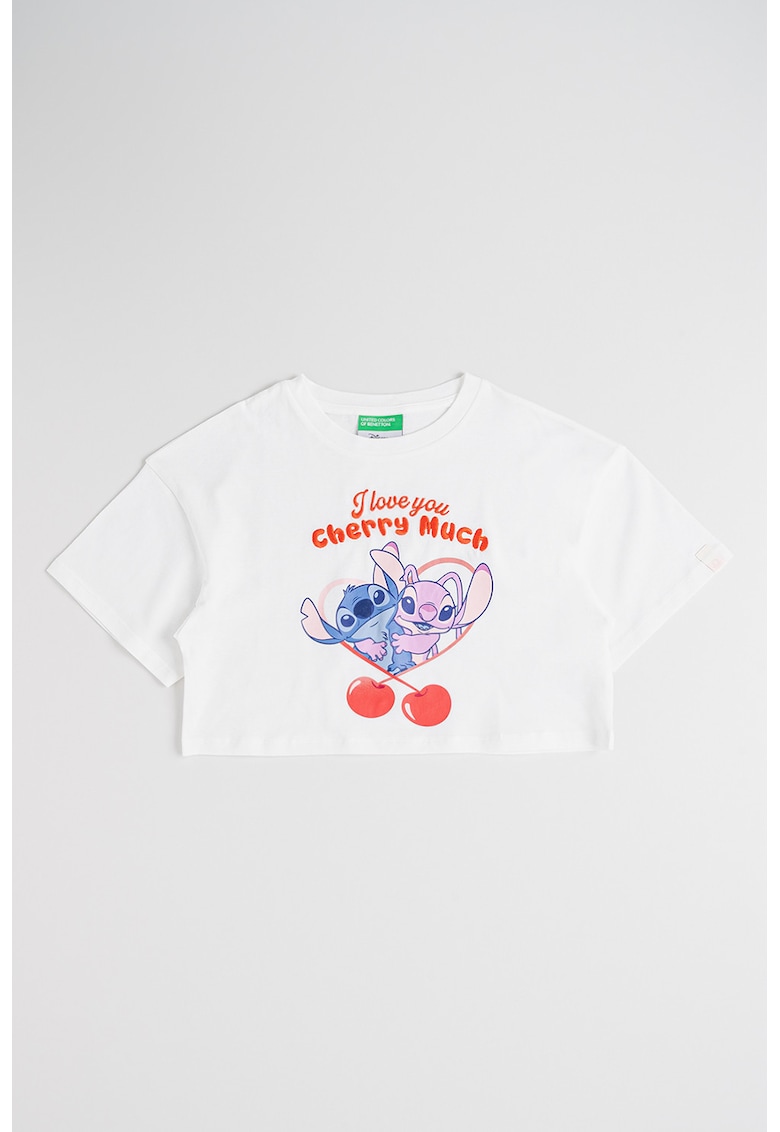 Tricou cu imprimeu cu Stitch - Alb/Lila/Rosu corai