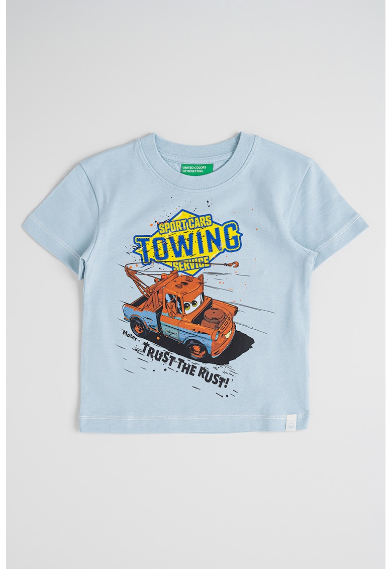 Tricou cu decolteu la baza gatului si imprimeu cu masini - Galben deschis/Caramiziu/Albastru pal