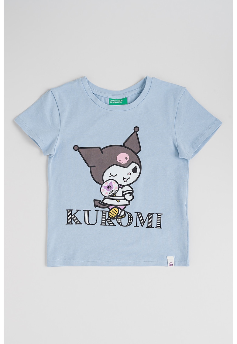 Tricou cu imprimeu Kuromi - Albastru pastel/Roz/Gri inchis