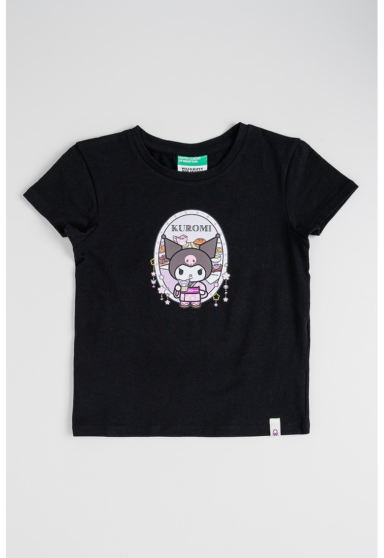 Tricou cu imprimeu Kuromi - Negru/Maro/Lila deschis
