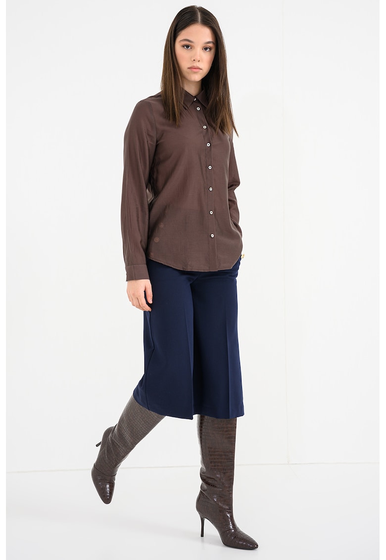 Camasa din amestec de lyocell cu maneci lungi - Maro cognac