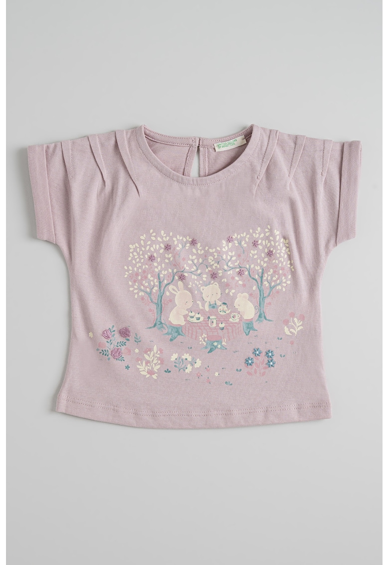 Tricou cu imprimeu grafic si maneci rulate - Lila