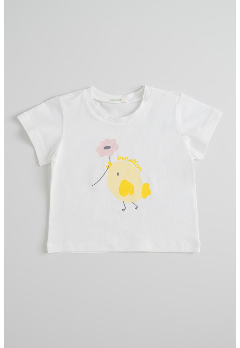 Tricou cu imprimeu si fenta cu capsa - Alb optic